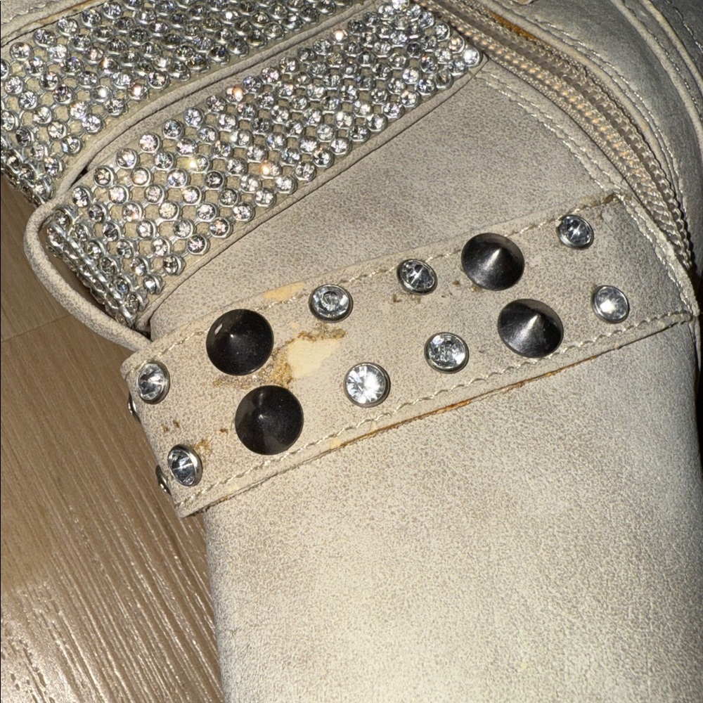 Not Rated beige tan rhinestone bling boots tall size 8 - Picture 12 of 13